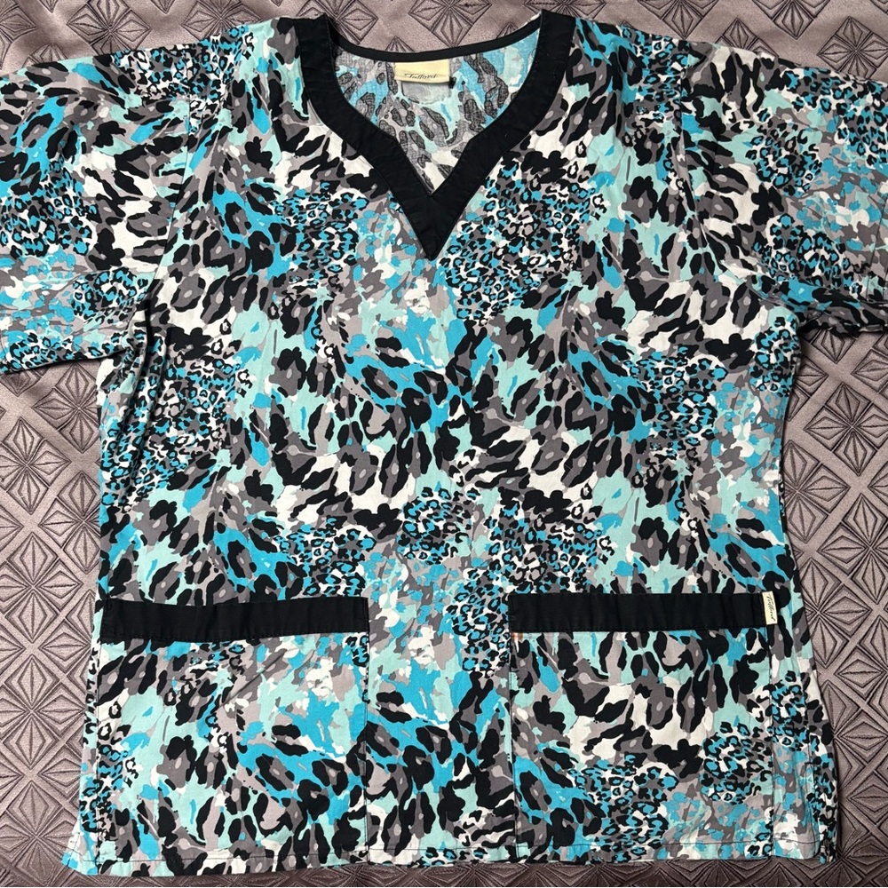 Animal print scrub top  - Black and Turquoise